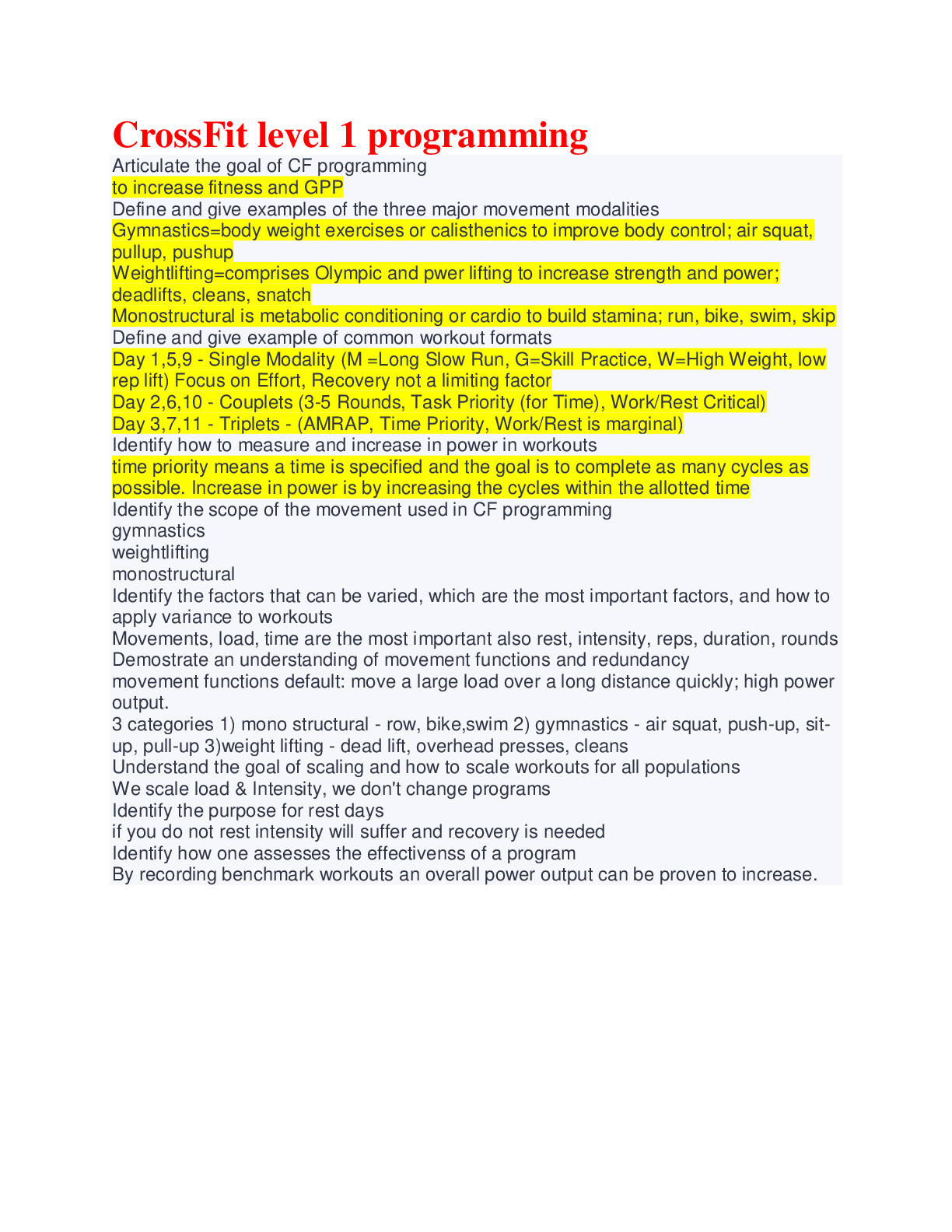 Preview image for CrossFit level 1  programming Guide with Verified Answers